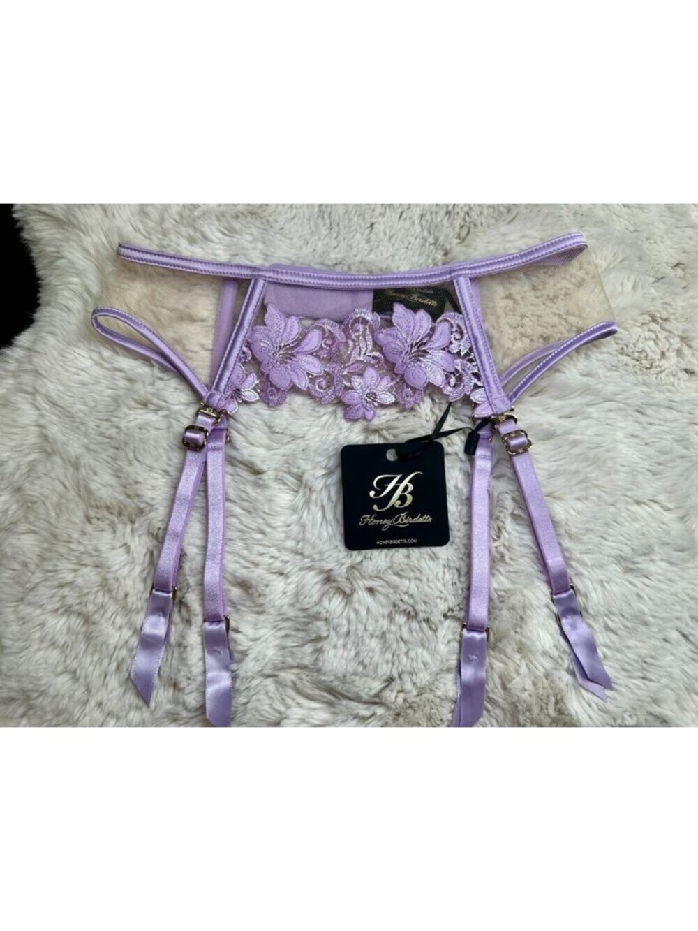 Honey Birdette AMELIE💜 Lilac Purple Floral Lace Garter Suspender Belt XS